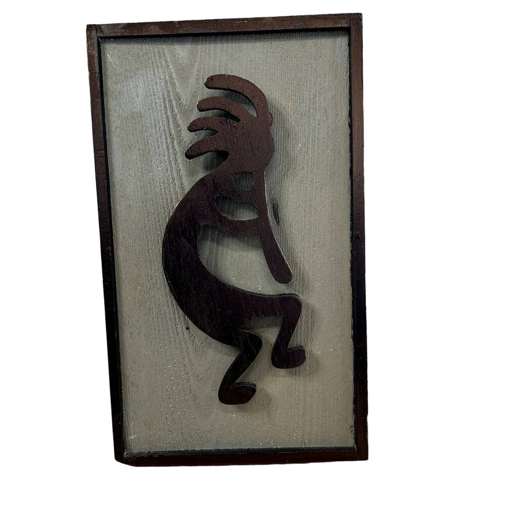 Kokopelli 10 x 6" wood frame 3-D Southwestern Art Fertility Deity FLAW